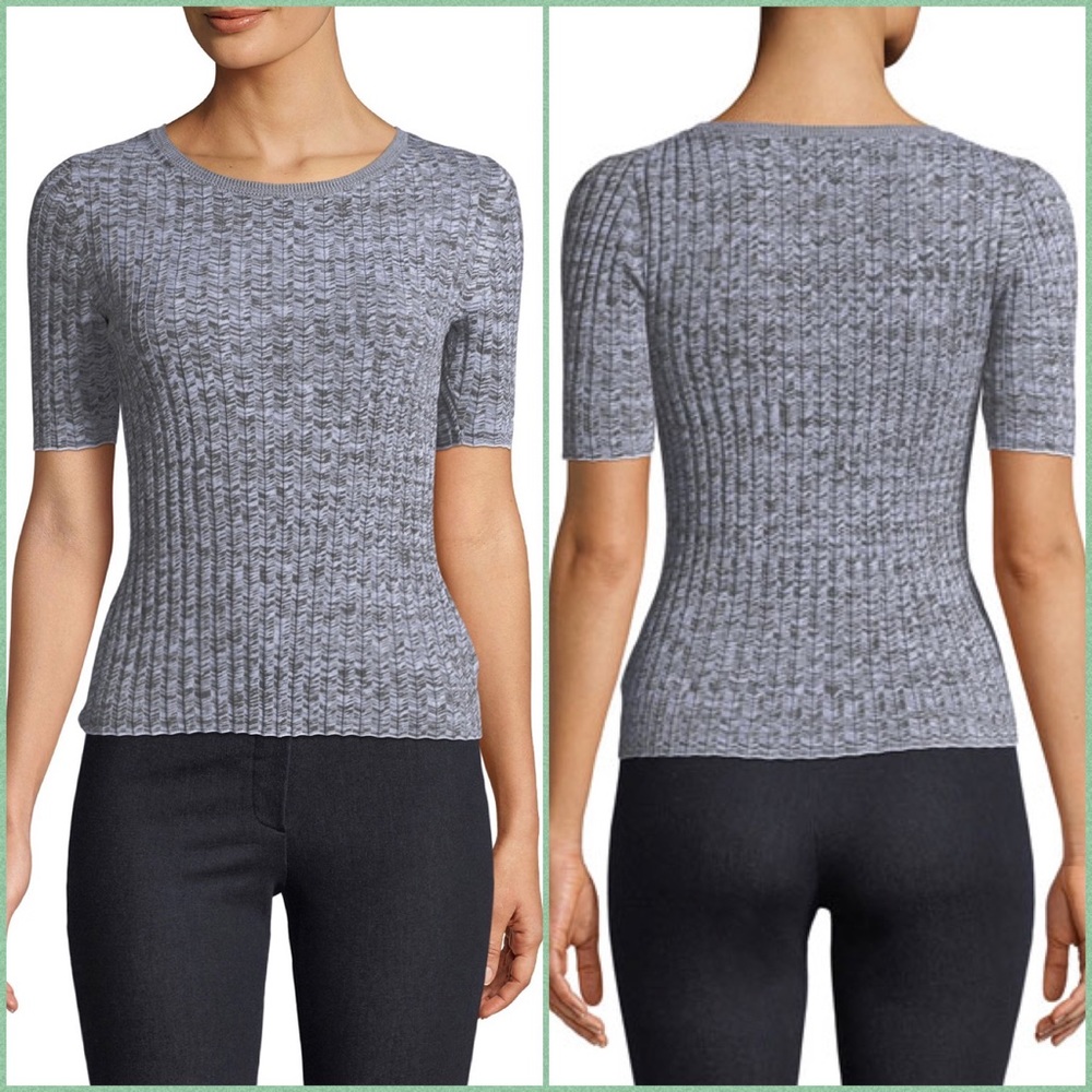 NWT Theory Fitted Short Sleeve Marled Rib Knit Crewneck Top